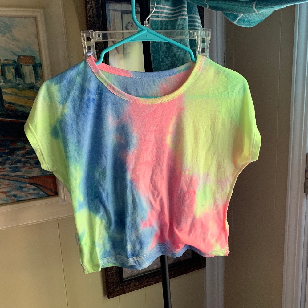 Party Neon Tie Dye Crop Cotton T-shirt Sz M
